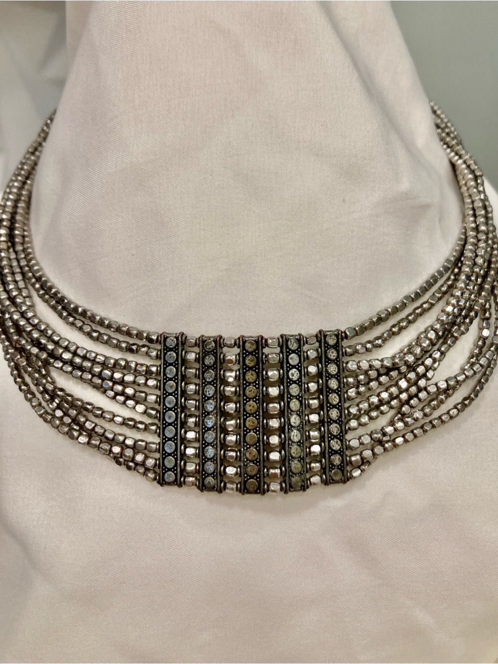 Chico's silver metal Multi-Strand Gunmetal Choker Necklace